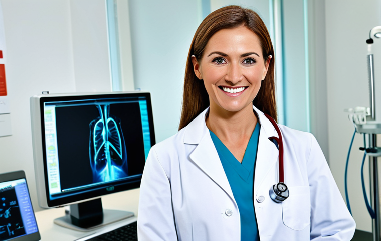 **

*   **Subject:** A professional female doctor in a clinic, smiling reassuringly.
*   **Clothing:** Fully clothed in a clean, modest lab coat, stethoscope around her neck.
*   **Environment:** Bright, modern clinic setting with medical equipment in the background.
*   **Qualities:** High-resolution, professional lighting, perfect anatomy, appropriate content, safe for work, family-friendly.

**