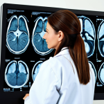 **Prompt 1:** A professional female doctor, fully clothed in a lab coat, examining a CT scan image on a monitor in a modern hospital setting. Safe for work, appropriate content, professional attire, perfect anatomy, natural pose, family-friendly.