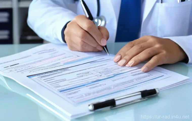 방사선 치료 의료보험 청구 - **Prompt 1: Diligent Policy Review**
    A focused individual (male or female, 40s-50s, with warm, k...