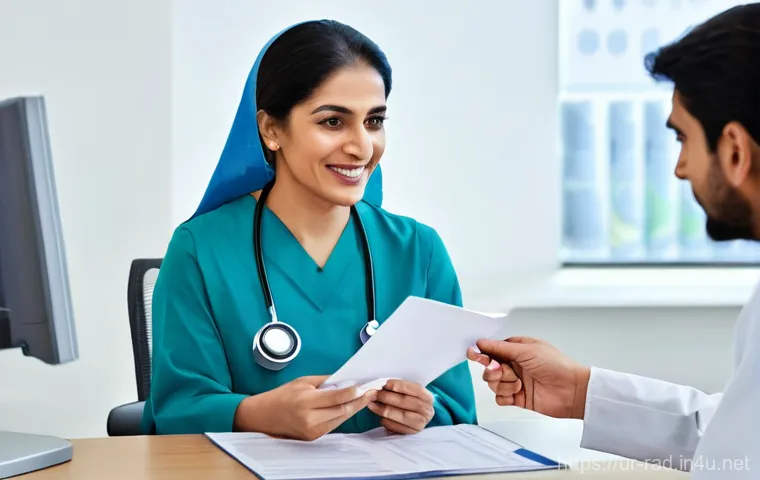 유방 촬영 주기와 비용 - **Prompt 1: Early Detection and Empowerment at a Clinic**
"A confident and serene Pakistani woma...
