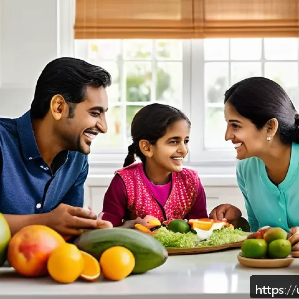 골밀도 검사와 방사선 안전성 - A detailed and culturally respectful image of a South Asian family enjoying a healthy meal together ...