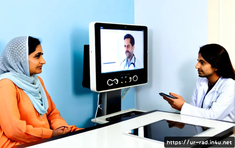 Home 17 방사선 노출 줄이는 검진 방법 - Photorealistic healthcare consultation in a modern Pakistani clinic, a middle-aged Urdu-speaking wom...